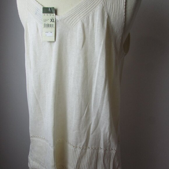 Eddie Bauer Sweater Vest Women's XL Pointelle White Silk Sleeveless Deep V-Neck - Picture 8 of 15